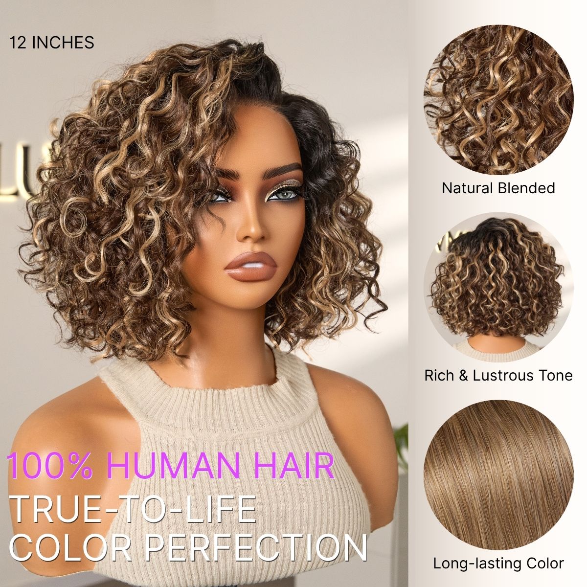 Tiktok Exclusive Deal | Ready to Go Blonde Highlight / Natural Black / Ombre Brown Water Wave Short Curly Bob Wig Glueless Minimalist HD Lace Wig Pre-Cut Lace