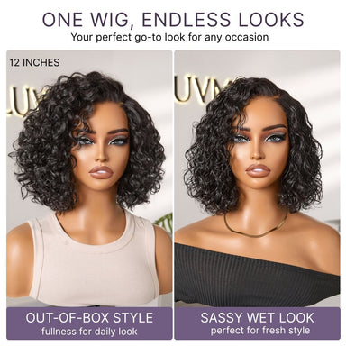 Tiktok Exclusive Deal | Ready to Go Blonde Highlight / Natural Black / Ombre Brown Water Wave Short Curly Bob Wig Glueless Minimalist HD Lace Wig Pre-Cut Lace