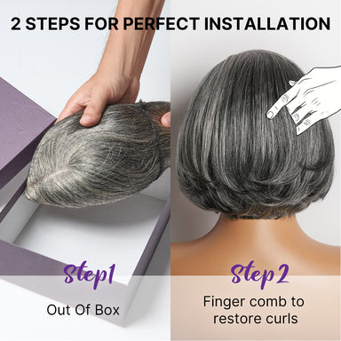 New Customers Only | Salt & Pepper 100% Human Hair Layered Bob Wig Glueless Minimalist Lace Grey Wig Pre-Cut Lace