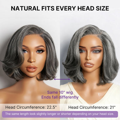 New Customers Only | Salt & Pepper 100% Human Hair Layered Bob Wig Glueless Minimalist Lace Grey Wig Pre-Cut Lace