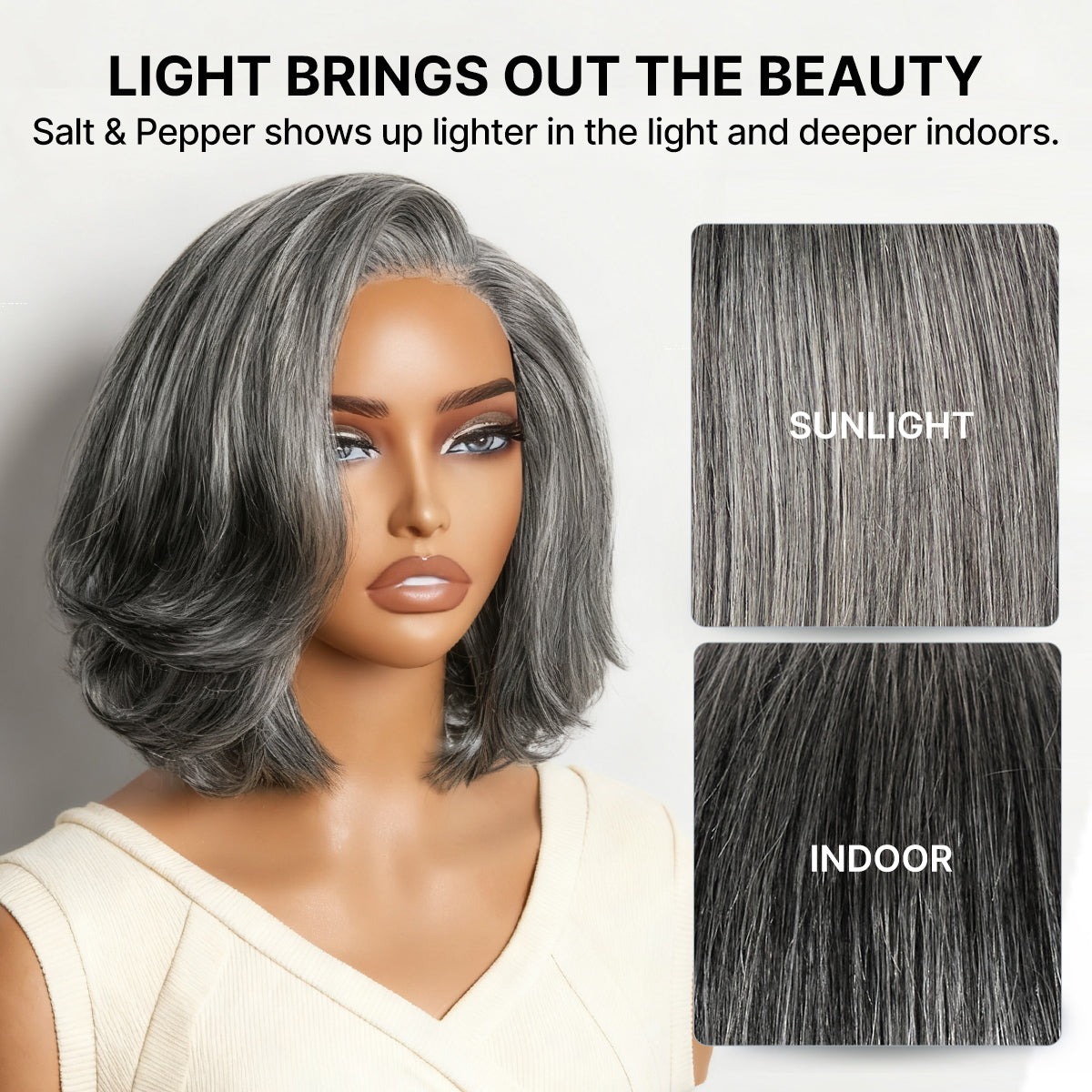 New Customers Only | Salt & Pepper 100% Human Hair Layered Bob Wig Glueless Minimalist Lace Grey Wig Pre-Cut Lace