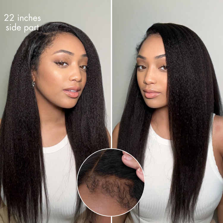 Halo Hair Style All-Day Comfort Wig 4C Kinky Edges Kinky Straight Glueless 7x6 Closure HD Lace Human Hair Wig Pre-Cut Lace