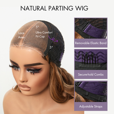 Sun-Kissed Warm Tone Brown with Blonde Highlights 180% Density Loose Wave Glueless 5x5 Closure Lace Wig Pre-Cut Lace