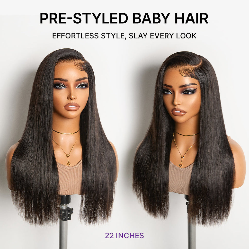 New Customers Only | Halo Hair Style All-Day Comfort Wig 180% / 250% Density Bone Straight with Baby Hair PartingMax Glueless 7x6 Closure HD Lace Wig Pre-Cut Lace