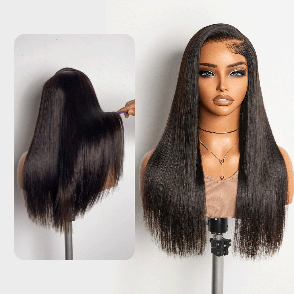New Customers Only | Halo Hair Style All-Day Comfort Wig 180% / 250% Density Bone Straight with Baby Hair PartingMax Glueless 7x6 Closure HD Lace Wig Pre-Cut Lace