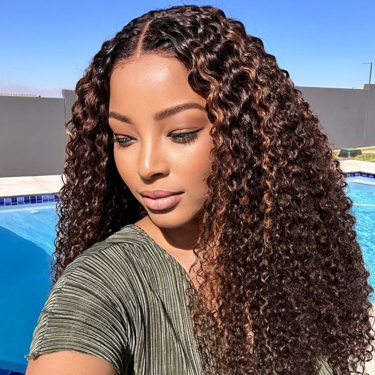 VIP ONLY | 180% Density Copper Highlight Kinky Curly Glueless 5x5 Closure Lace Curly Wig
