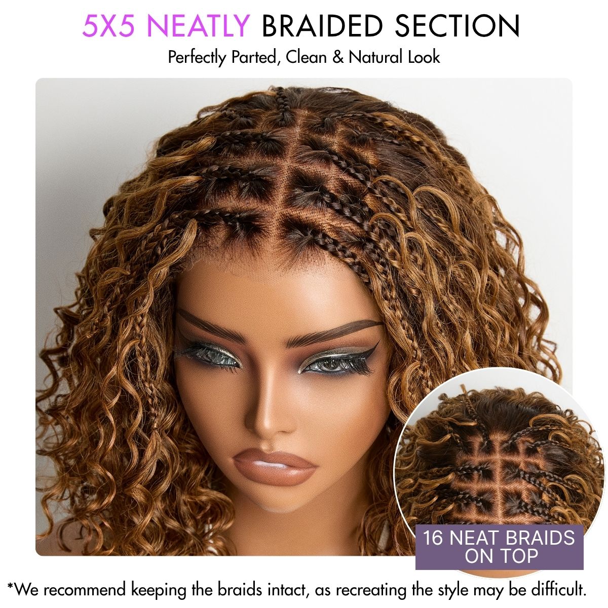 Tiktok Exclusive Deal | Ombre Brown Highlight Boho Braids Deep Curly Glueless 5x5 Closure Lace with Braided Top Human Hair Wig Pre-Cut Lace