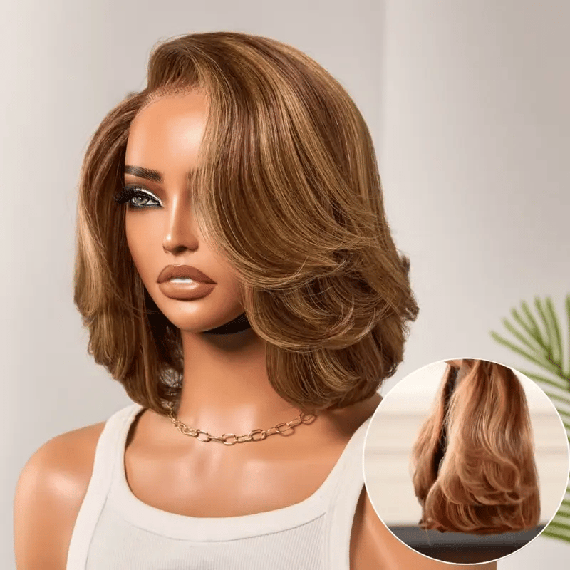 Melted Hair-Limited Design Mix Blonde Layered Cut Glueless 5x5 Closure Lace Bob Wig Pre-cut Lace All-Day Comfort Cap