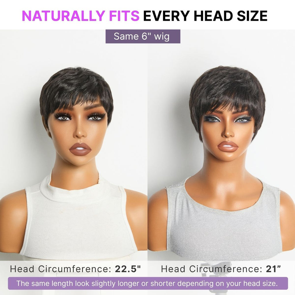 Throw On & Go Short Cut with Bangs Wig Ultra Comfort Skin-Like Soft Care Glueless Wig Hair Loss Friendly