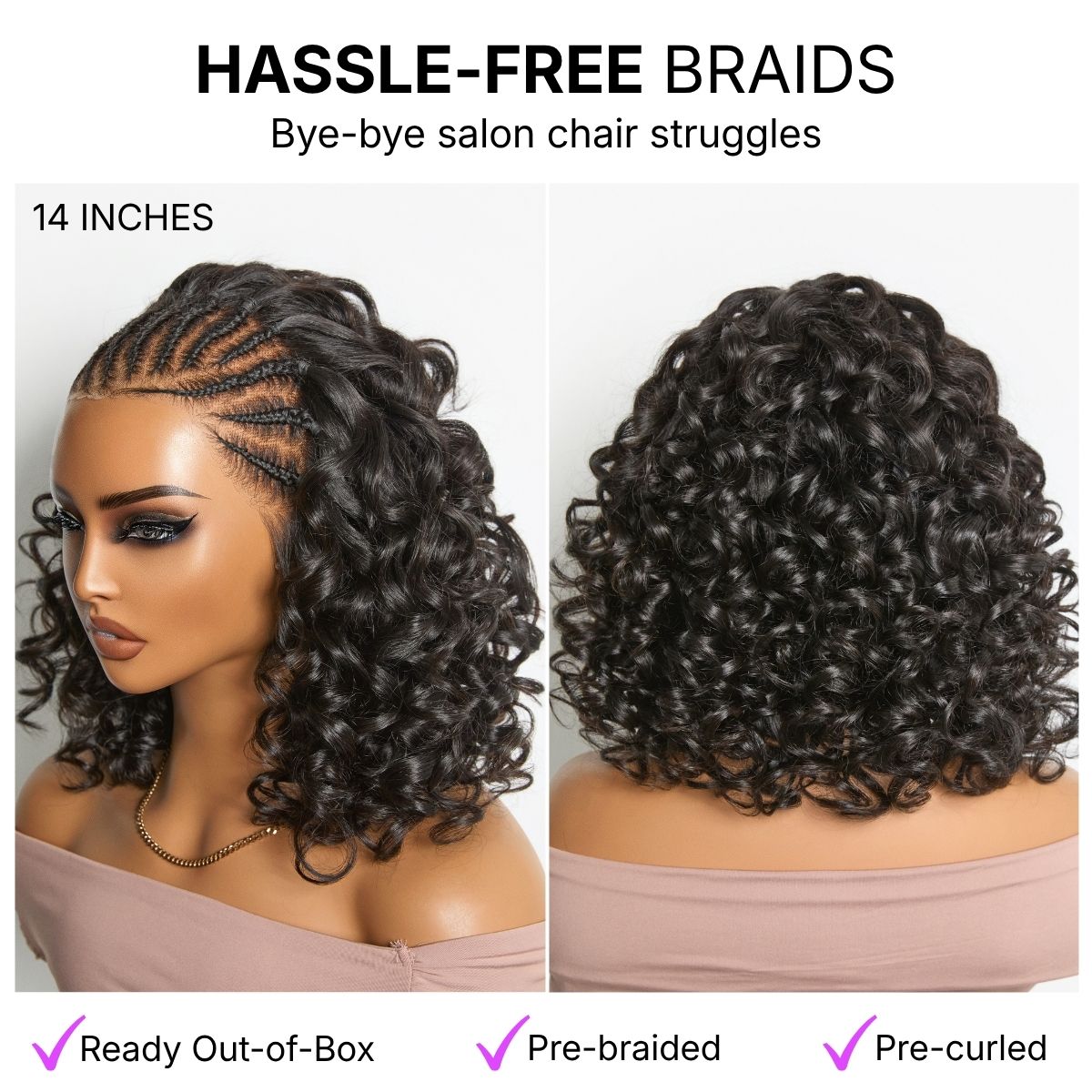 Readitress Chic & Voluminous 180% Density Pre-Braided Bouncy Curly Glueless Ear-to-ear 13x4 Frontal Lace Wig