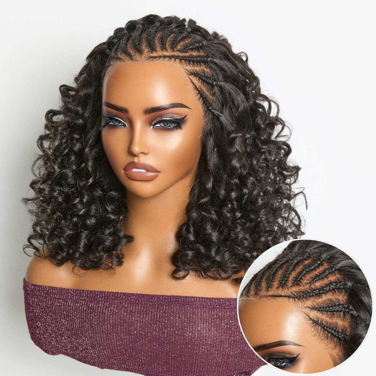 Readitress Chic & Voluminous 180% Density Pre-Braided Bouncy Curly Glueless Ear-to-ear 13x4 Frontal Lace Wig