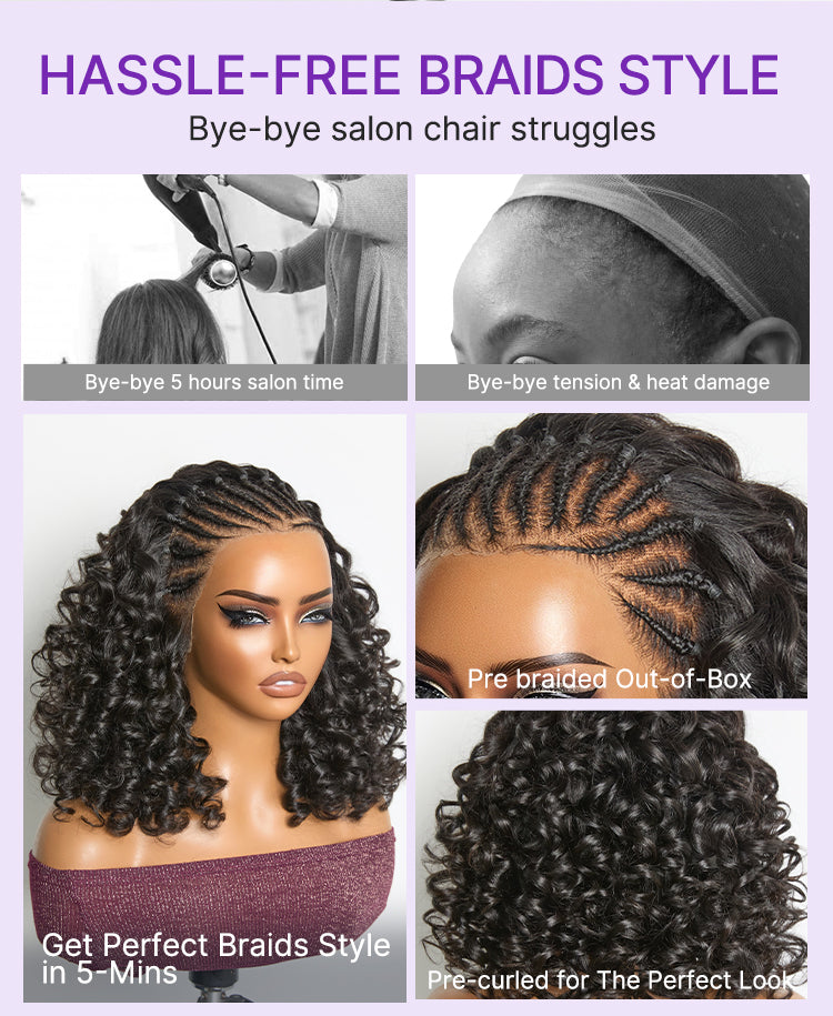 Readitress Chic & Voluminous 180% Density Pre-Braided Bouncy Curly Glueless Ear-to-ear 13x4 Frontal Lace Wig-11