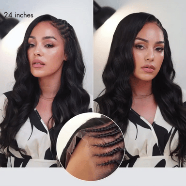 Readitress Side Braided Yaki Body Wave Glueless Ear-to-ear 13x6 Frontal HD Lace Wig Human Hair Flexi-Fit Drawstring Cap