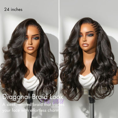Readitress Side Braided Yaki Body Wave Glueless Ear-to-ear 13x6 Frontal HD Lace Wig Human Hair Flexi-Fit Drawstring Cap