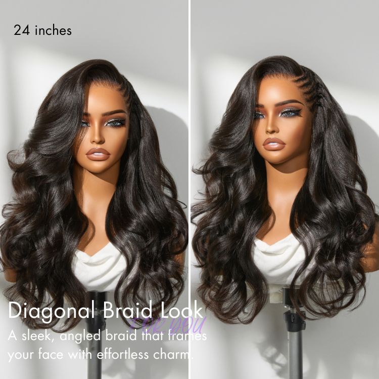 Readitress Side Braided Yaki Body Wave Glueless Ear-to-ear 13x6 Frontal HD Lace Wig Human Hair Flexi-Fit Drawstring Cap