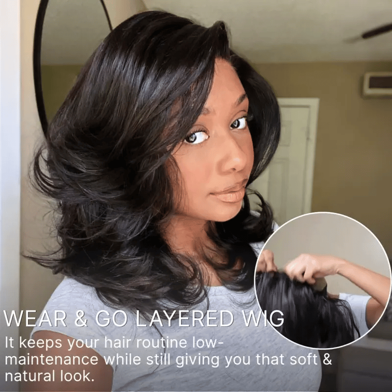 Halo Hair Style Hair-Effortlessly Chic Butterfly Cut Layered Wavy Glueless HD Minimalist Lace Short Wig
