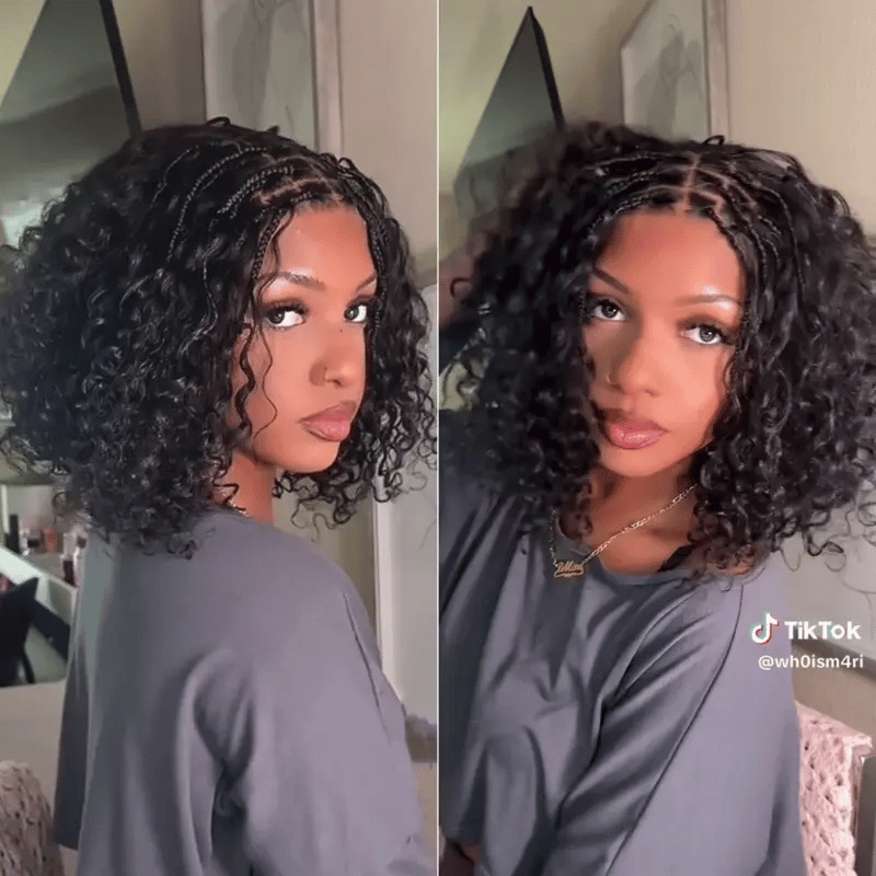 Readitress Boho Braids Deep Curly Glueless 5x5 Closure Lace with Braided Top Human Hair Wig Pre-Cut Lace