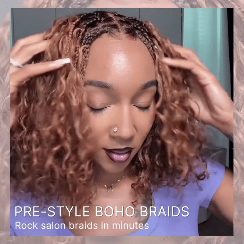 Readitress Boho Braids Deep Curly Glueless 5x5 Closure Lace with Braided Top Human Hair Wig Pre-Cut Lace