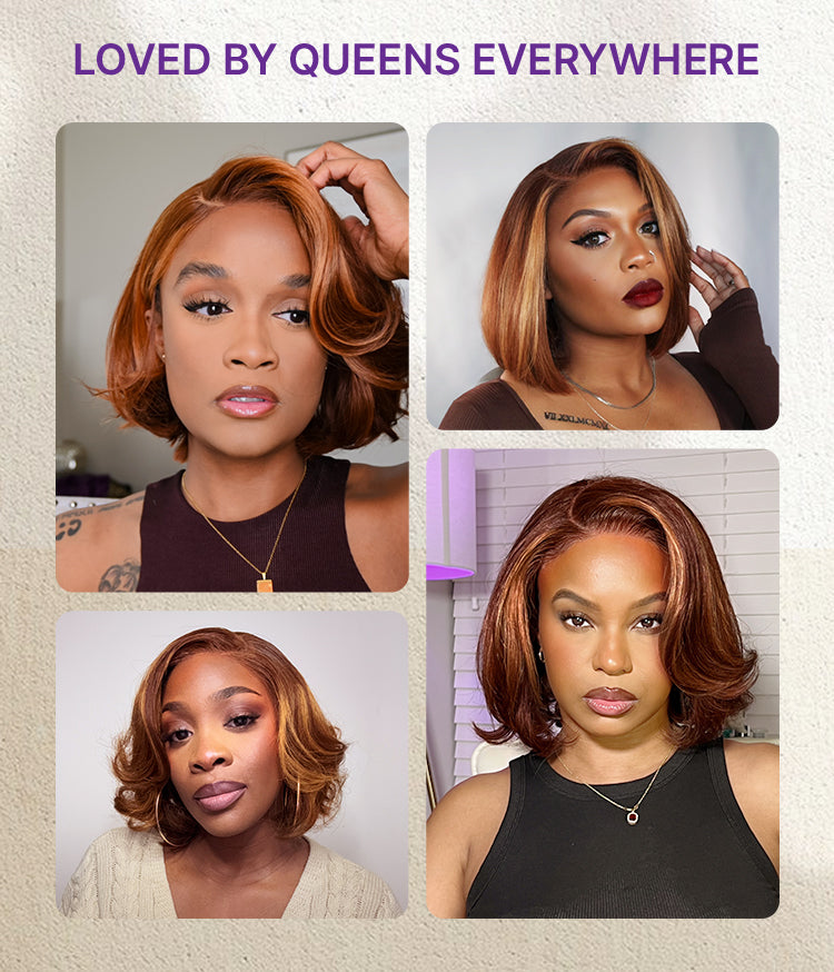 Melted Hair-Limited Design | Toffee Brown Mix Blonde / Natural Black Layered Cut Glueless 5x5 Closure Lace Bob Wig-20