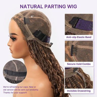 OwnScalp Mix Blonde / Natural Black Light Weight Flexi-Fit Invisi Drawstring Cap HD Full Lace Knotless Boho Curls Braided Long Wig Super Natural Scalp - US Only