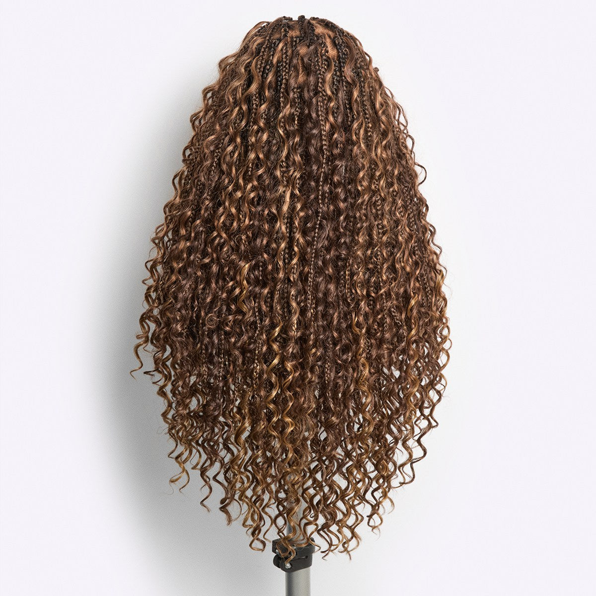 OwnScalp Mix Blonde / Natural Black Light Weight Flexi-Fit Invisi Drawstring Cap HD Full Lace Knotless Boho Curls Braided Long Wig Super Natural Scalp - US Only
