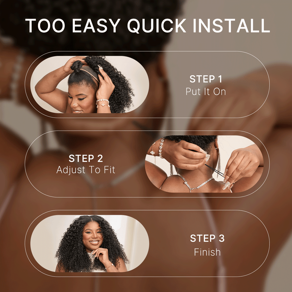 Halo Hair Style Too Easy Texture Half Wig 180% Density Fluffy Curly Glueless Flexi-Fit Drawstring Water Wave Wig