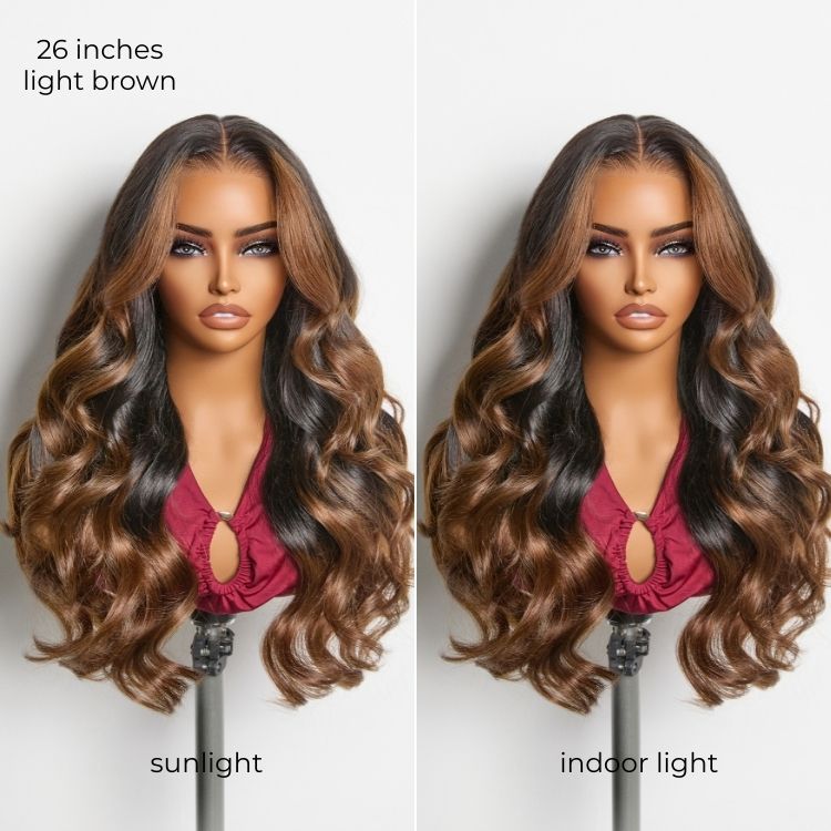 NatureMAX 200% Density Glueless 13x4 HD Lace Front Wig Ombre Brown Loose Wave Human Hair Wig Pre-Cut Lace Flexi-Fit Drawstring Cap