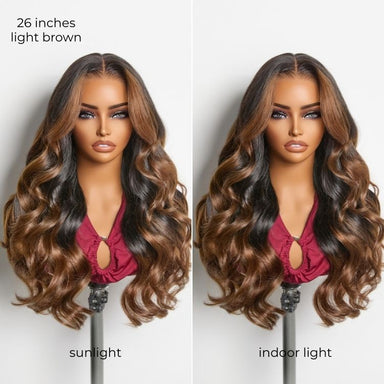 NatureMAX 200% Density Glueless 13x4 HD Lace Front Wig Ombre Brown Loose Wave Human Hair Wig Pre-Cut Lace Flexi-Fit Drawstring Cap