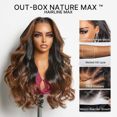 New Customers Only | NatureMAX 200% Density Glueless 13x4 HD Lace Front Wig Ombre Brown Loose Wave Human Hair Wig Pre-Cut Lace Flexi-Fit Drawstring Cap