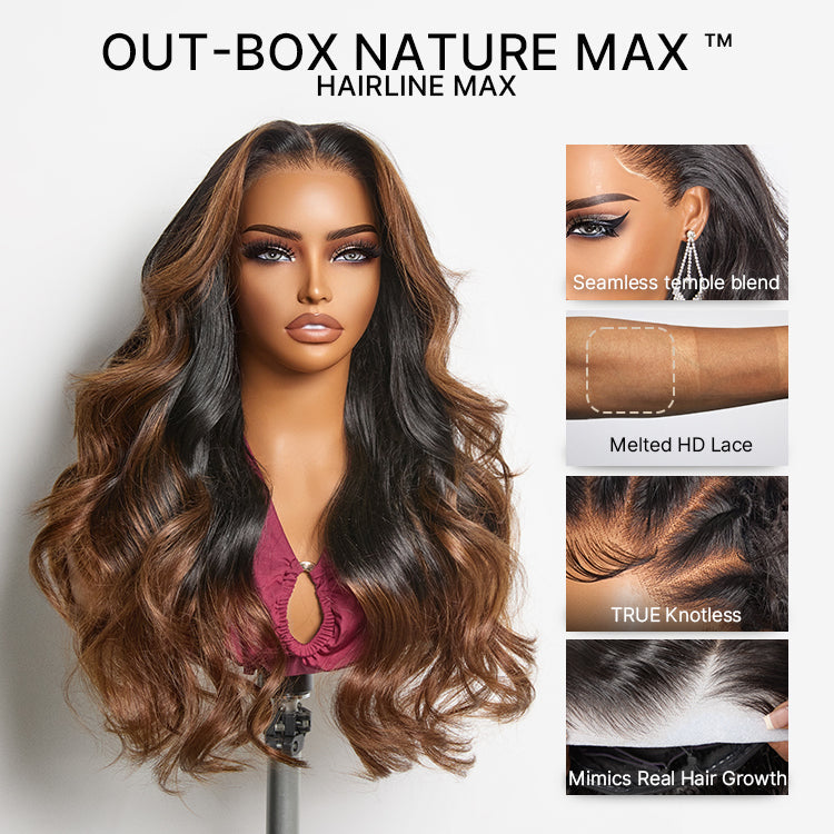NatureMAX 200% Density Glueless 13x4 HD Lace Front Wig Ombre Brown Loose Wave Human Hair Wig Pre-Cut Lace Flexi-Fit Drawstring Cap
