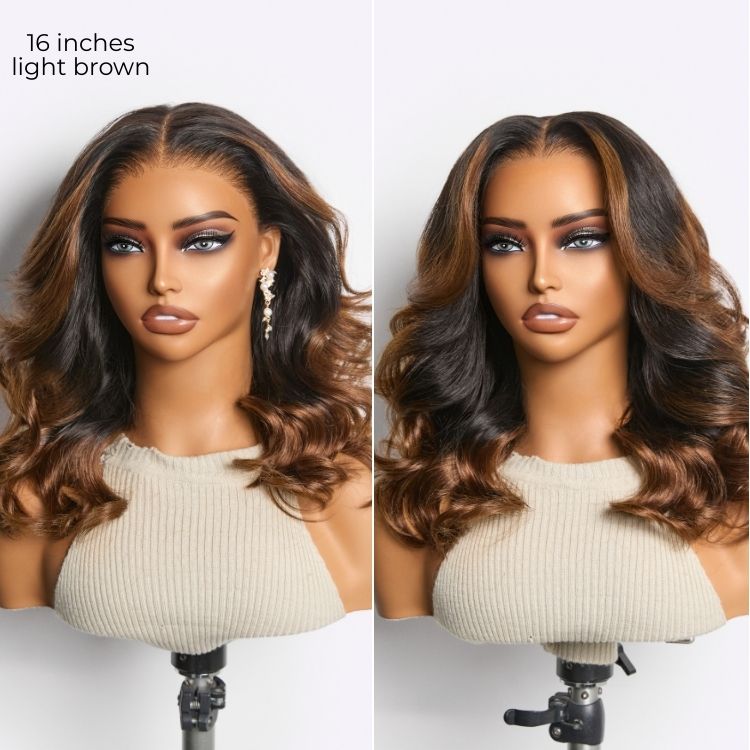 NatureMAX 200% Density Glueless 13x4 HD Lace Front Wig Ombre Brown Loose Wave Human Hair Wig Pre-Cut Lace Flexi-Fit Drawstring Cap