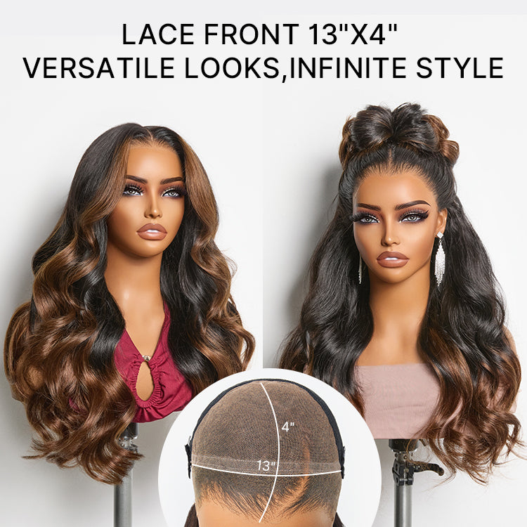 Tiktok Exclusive Deal | NatureMAX 200% Density Ombre Brown / Natural Black Loose Wave Glueless 13x6 / 13x4 HD Lace Front Wig Pre-Cut Lace Flexi-Fit Drawstring Cap