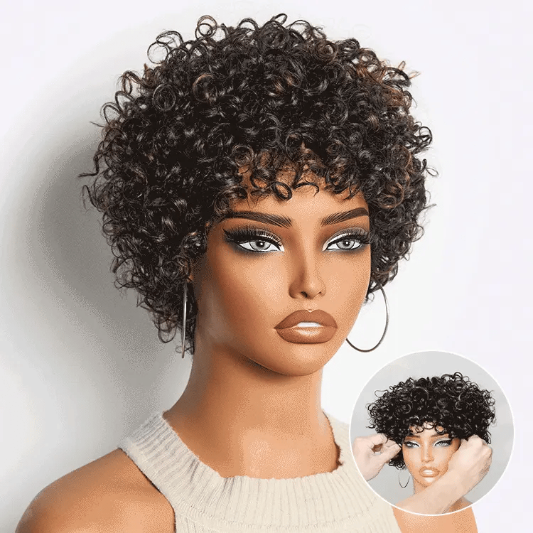 Melted Hair 100% Natural Black Curly Wig Glueless Wig – Style 9994