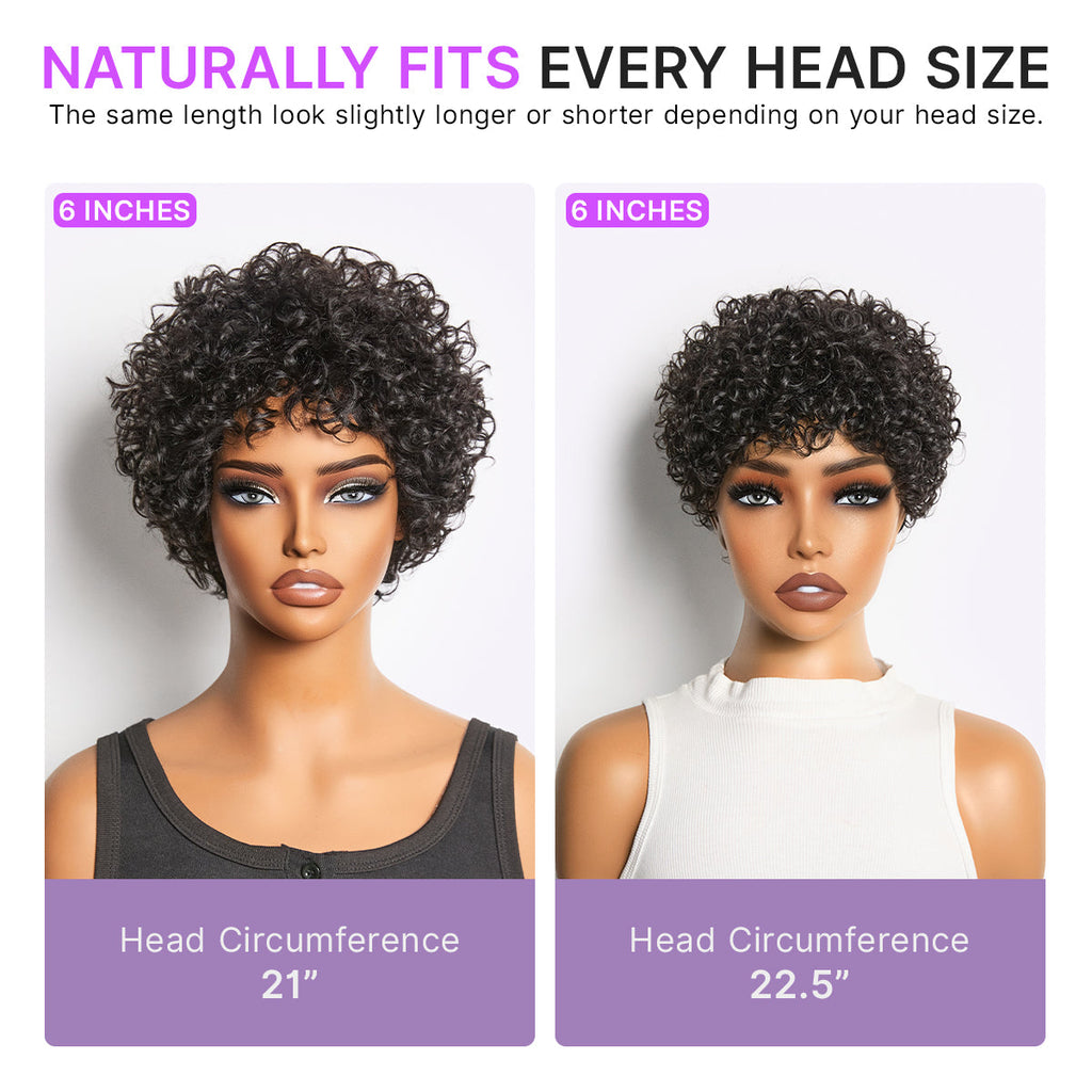 Beginner Friendly Throw On & Go Short Bouncy Curls with Bangs Glueless Wig 100% Human Hair - US Only