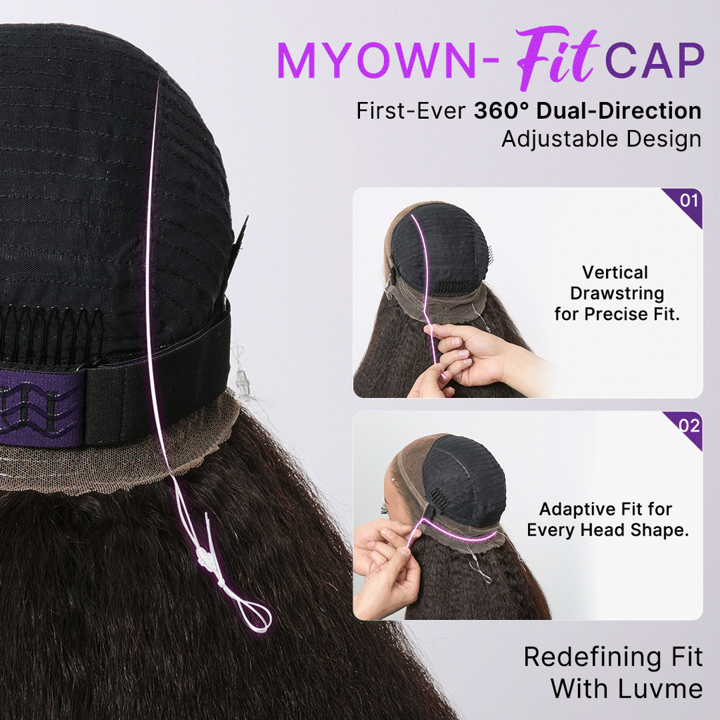 MyOwn-Fit 360 HD Lace Kinky Straight Wig Flexi-Fit Invisi Drawstring Cap & Pre-Cut Lace