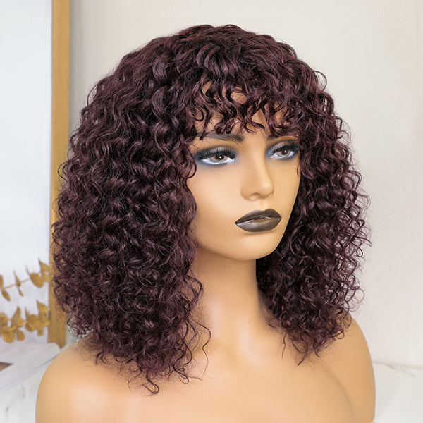 Special Deal | Throw On & Go Burgundy Water Wave No Lace Glueless Short Wig with Bangs - US Only