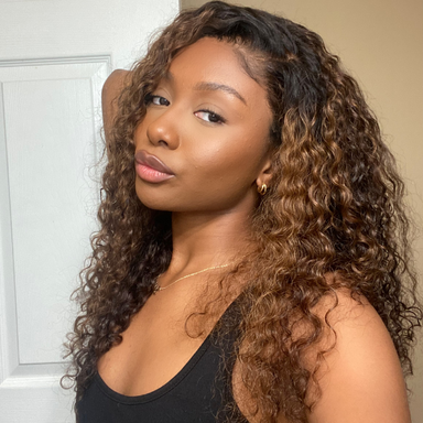 Mix Chestnut Brown Deep Wave 13x4 Frontal HD Lace Side Part Long Human Hair Wig - US Only