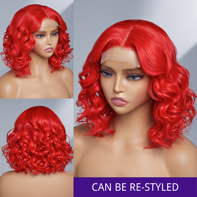 Halo Hair Style Fairycore Red Glueless 4x4 Closure Bob Wig 100% Human Hair