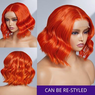 Halo Hair Style Fiery Orange Glueless 4x4 Closure Bob Wig 100% Human Hair
