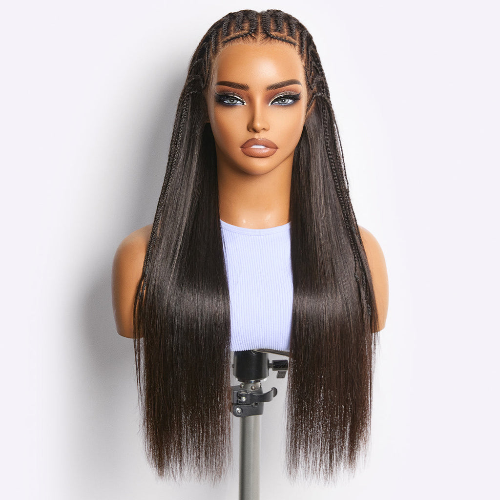 Readitress 180% Density Pre-Braided Silky Straight Human Hair Glueless Ear-to-Ear 13x4 Frontal Lace Wig Pre-Cut Lace