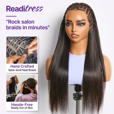 Readitress 180% Density Pre-Braided Silky Straight Human Hair Glueless Ear-to-Ear 13x4 Frontal Lace Wig Pre-Cut Lace