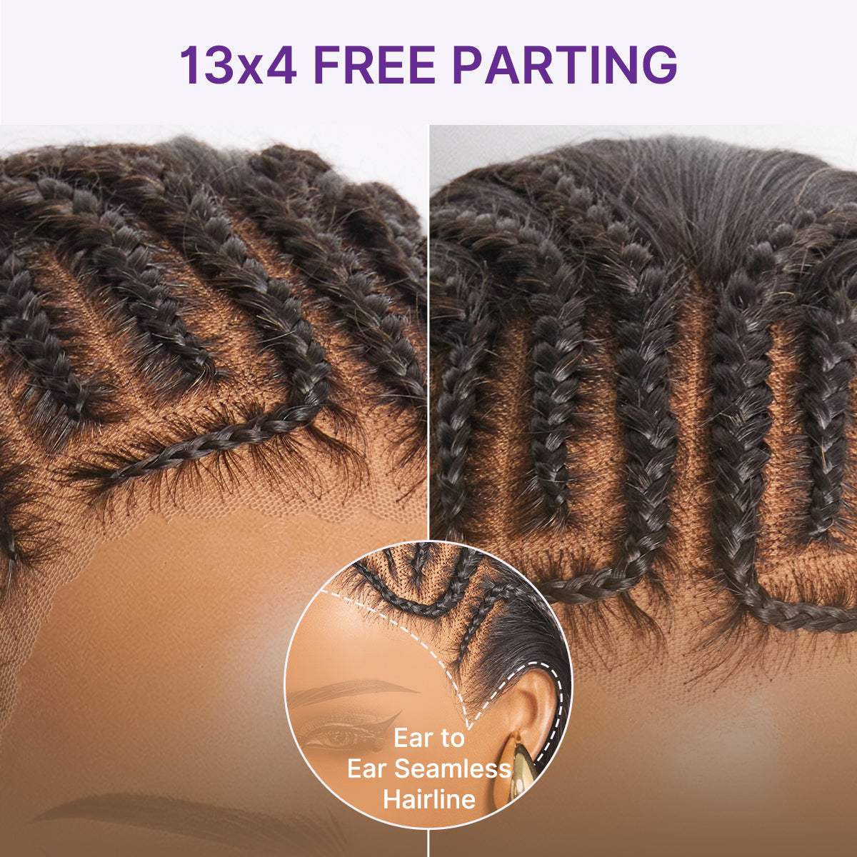 Readitress 180% Density Pre-Braided Silky Straight Human Hair Glueless Ear-to-Ear 13x4 Frontal Lace Wig Pre-Cut Lace