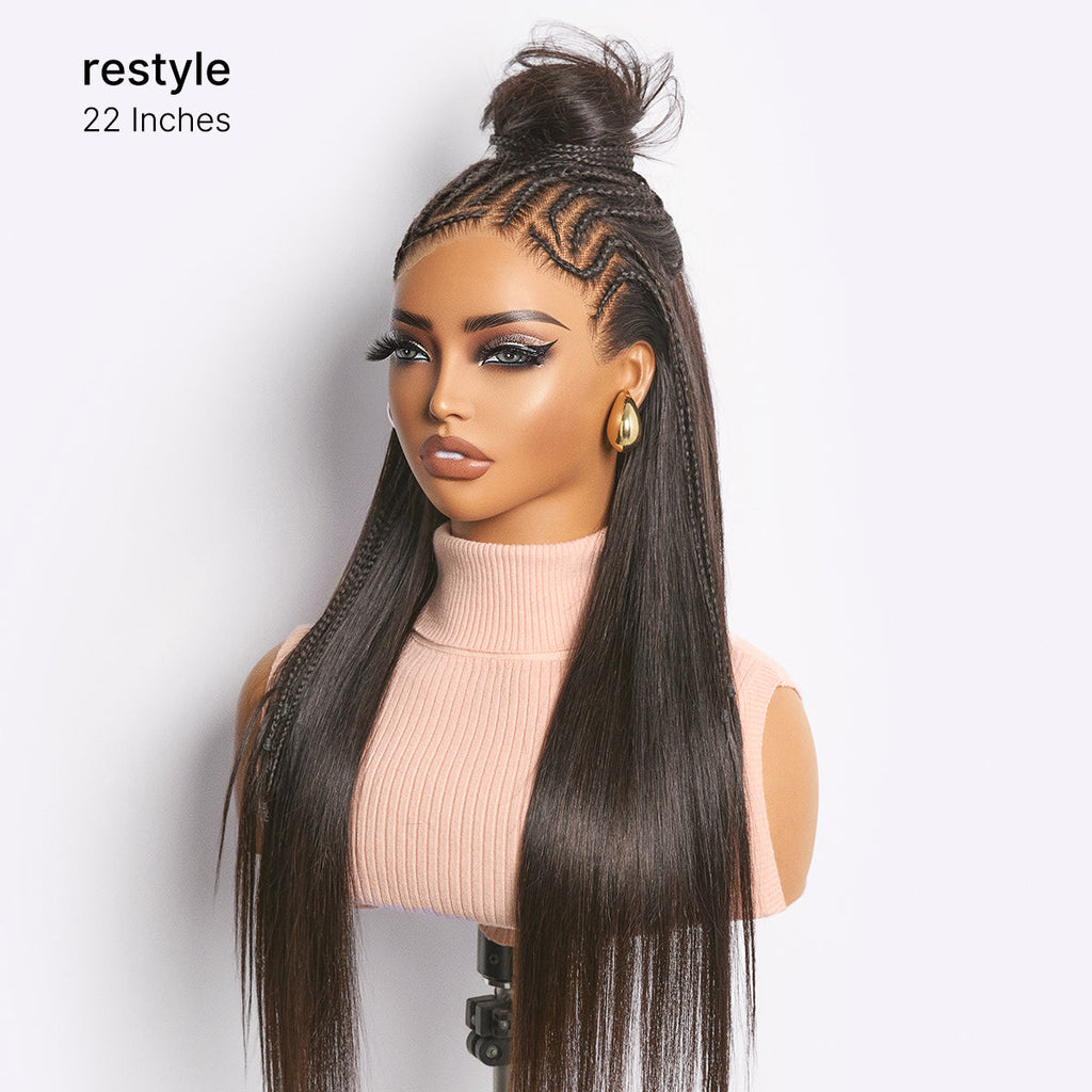 Readitress 180% Density Pre-Braided Silky Straight Human Hair Glueless Ear-to-Ear 13x4 Frontal Lace Wig Pre-Cut Lace