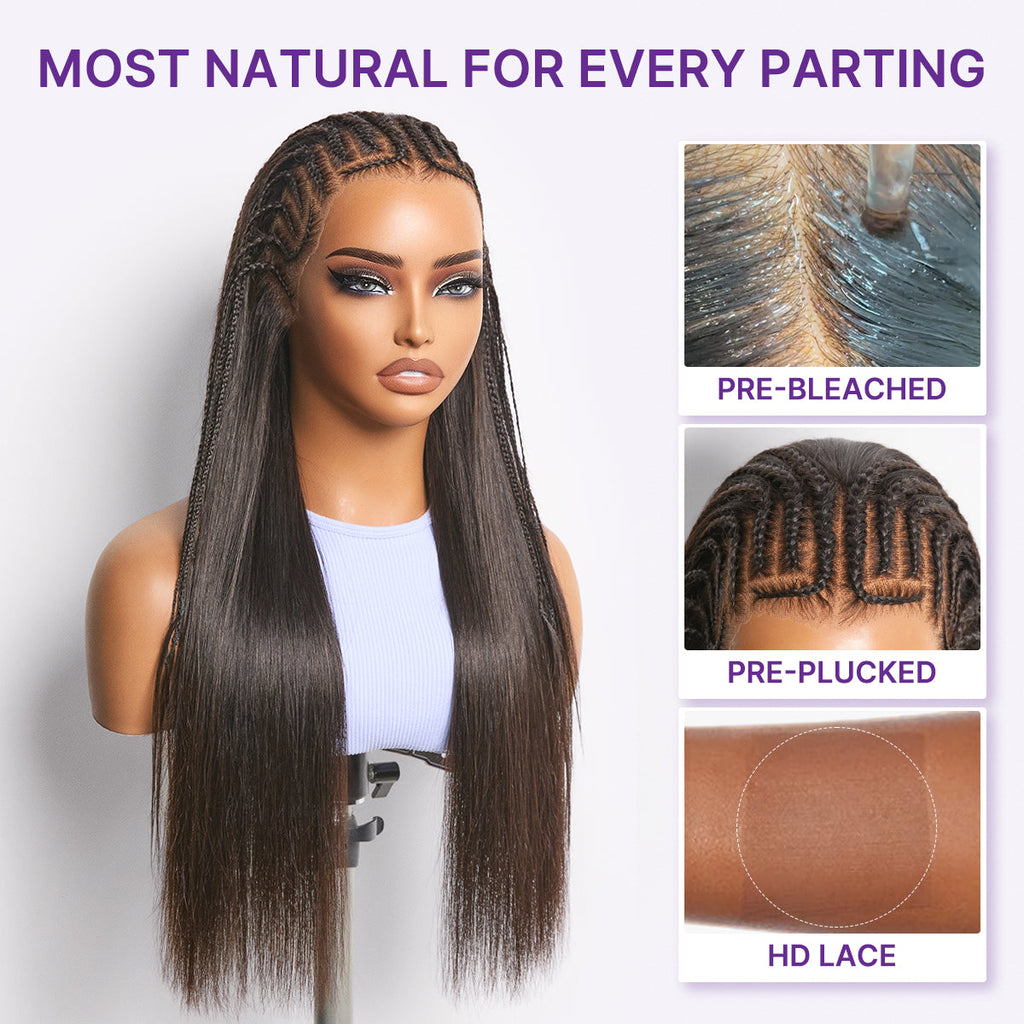 Readitress 180% Density Pre-Braided Silky Straight Human Hair Glueless Ear-to-Ear 13x4 Frontal Lace Wig Pre-Cut Lace