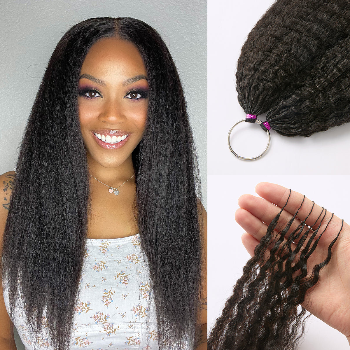 Readitress Pre-Separated Feather Crochet Human Hair Extensions Kinky Straight Protective Style with Free Gifts - US Only