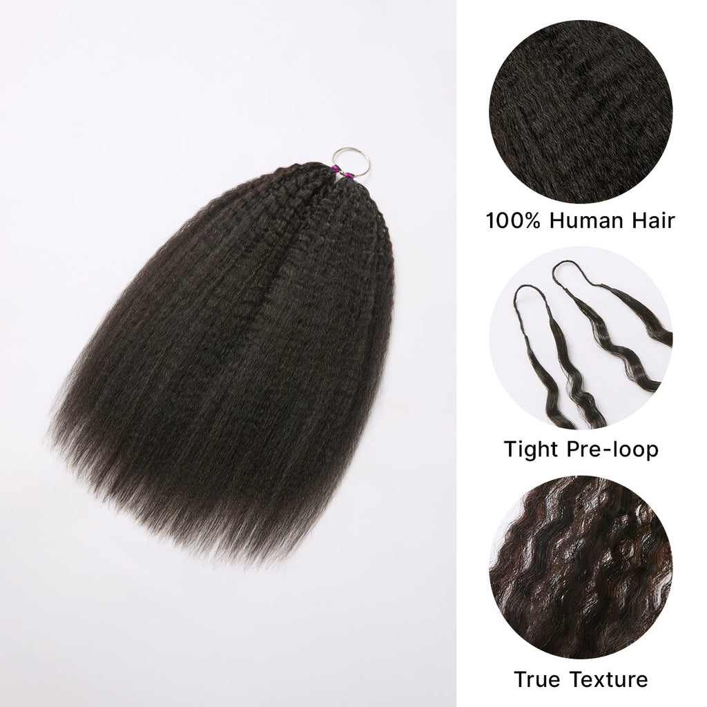 Readitress Pre-Separated Feather Crochet Human Hair Extensions Kinky Straight Protective Style with Free Gifts - US Only