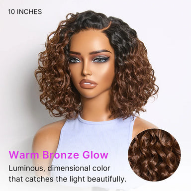 New Customers Only | Ready to Go Blonde Highlight / Natural Black  / Ombre Brown Water Wave Short Curly Bob Wig Glueless Minimalist HD Lace Wig Pre-Cut Lace