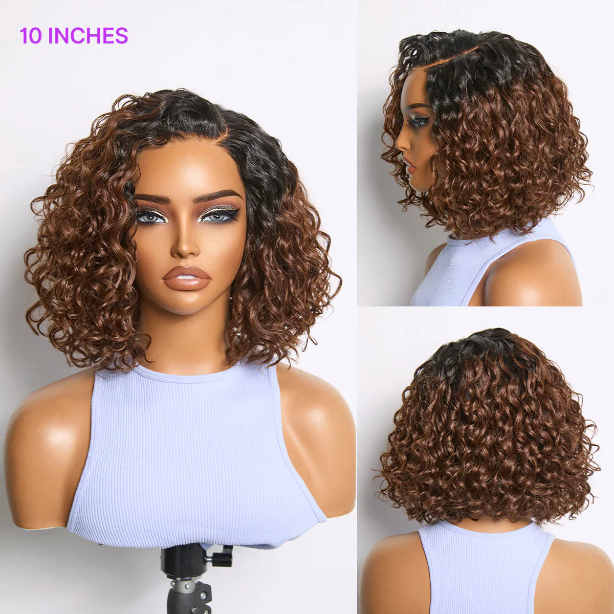 Tiktok Exclusive Deal | Ready to Go Blonde Highlight / Natural Black / Ombre Brown Water Wave Short Curly Bob Wig Glueless Minimalist HD Lace Wig Pre-Cut Lace