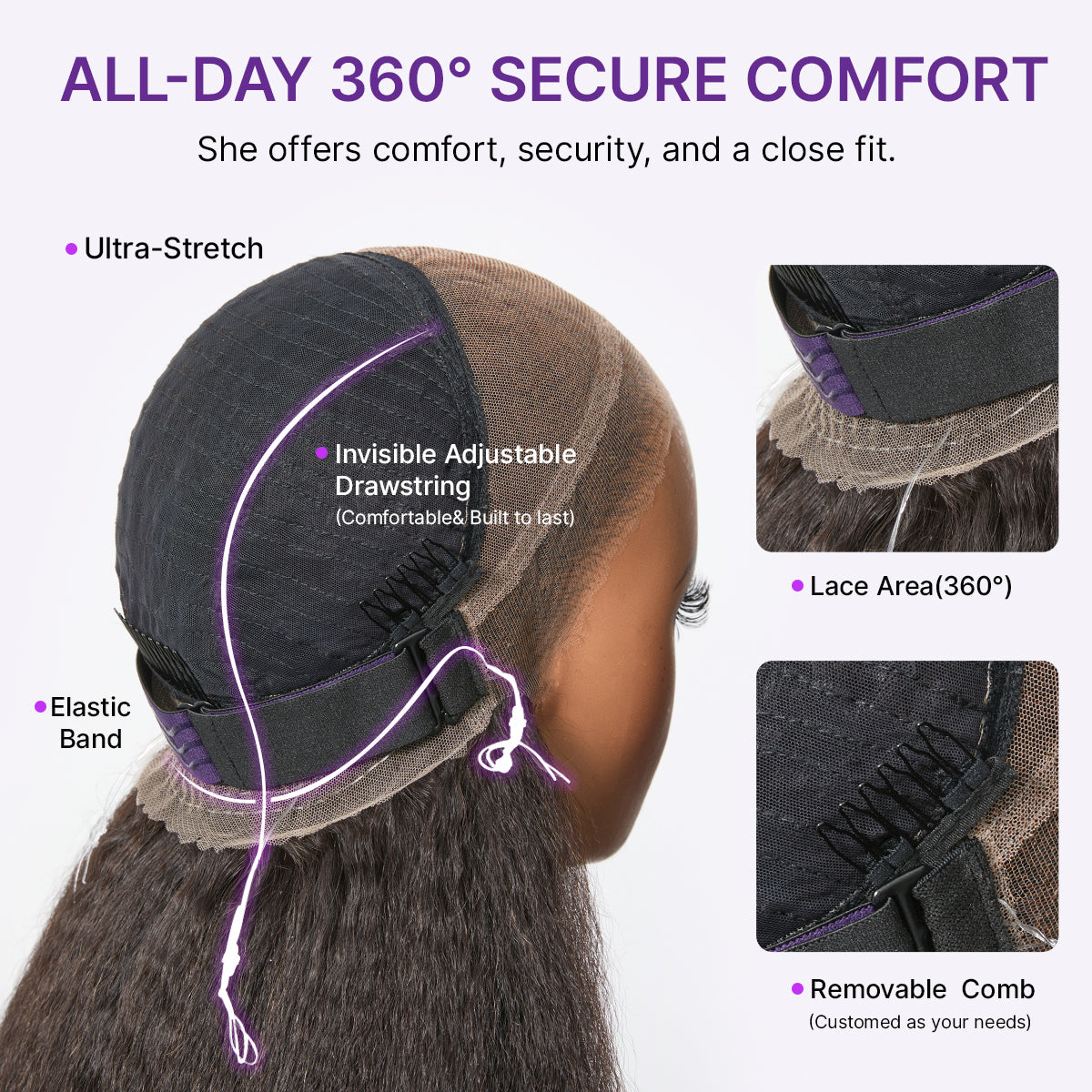 MyOwn-Fit 360 HD Lace Free Parting Water Wave Wig Flexi-Fit Invisi Drawstring Cap & Pre-Cut Lace