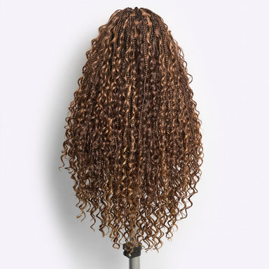 New Customers Only | Light Weight Flexi-Fit Invisi Drawstring Cap Full Lace Knotless Boho Curls Braided Long Wig Super Natural Scalp